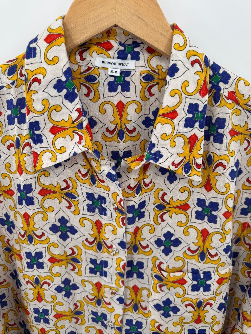 WEWOREWHAT Linen Tile Pattern Dad Shirt Oversized Size Medium Colorful - Picture 3 of 11